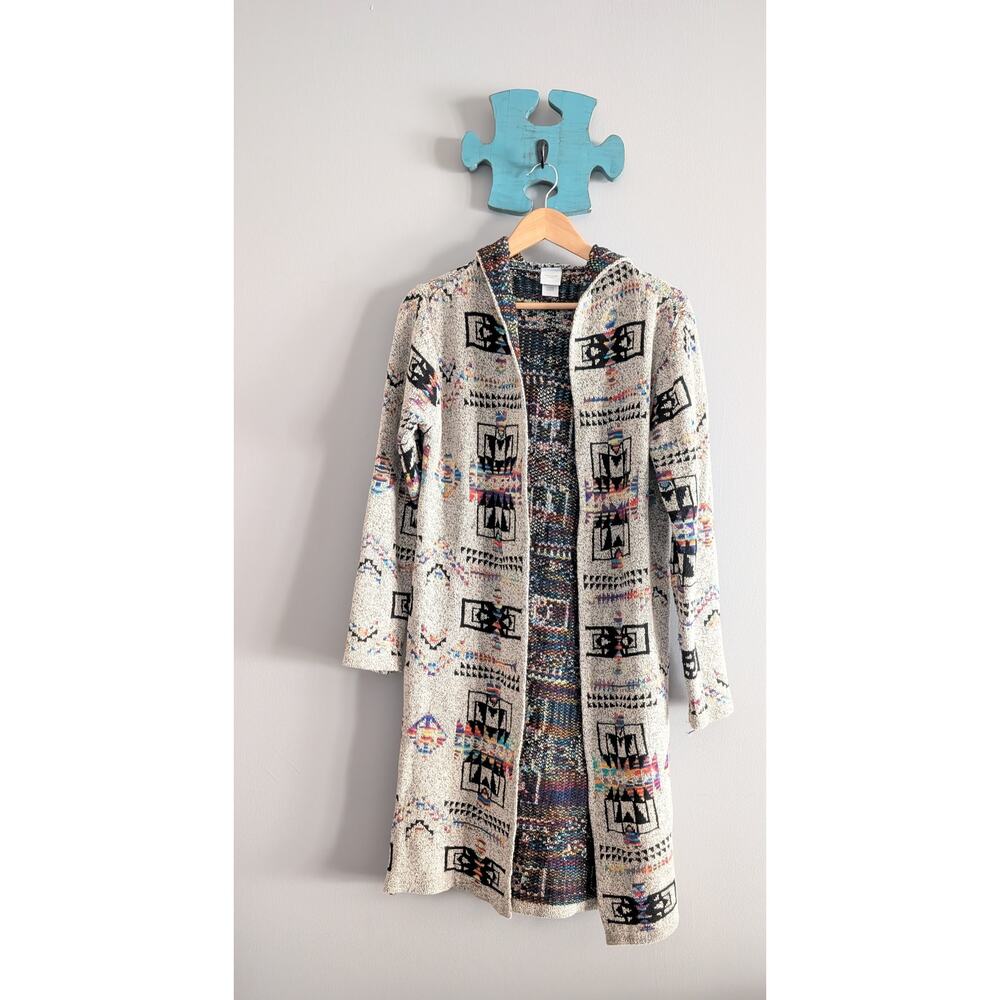 NORTHERN ANGEL Colorful Aztec Long Hooded Knit Cardigan Sweater Size M